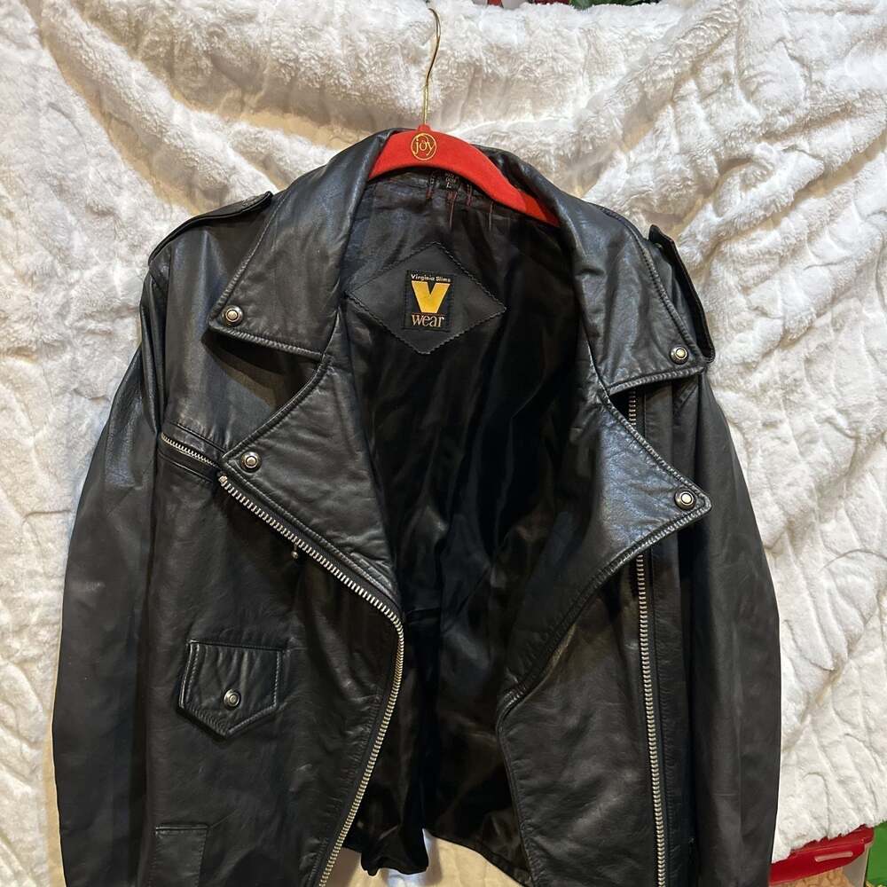 Vintage Virginia Slims Black Leather Motorcycle Jacket, Women's Large